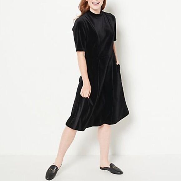 Isaac Mizrahi Live! Always Isaac Fit & Flare Velvet Dress - Picture 1 of 3